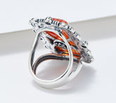 American West Sterling Silver Rectangular Orange Agate Gemstone Ring, Size 8